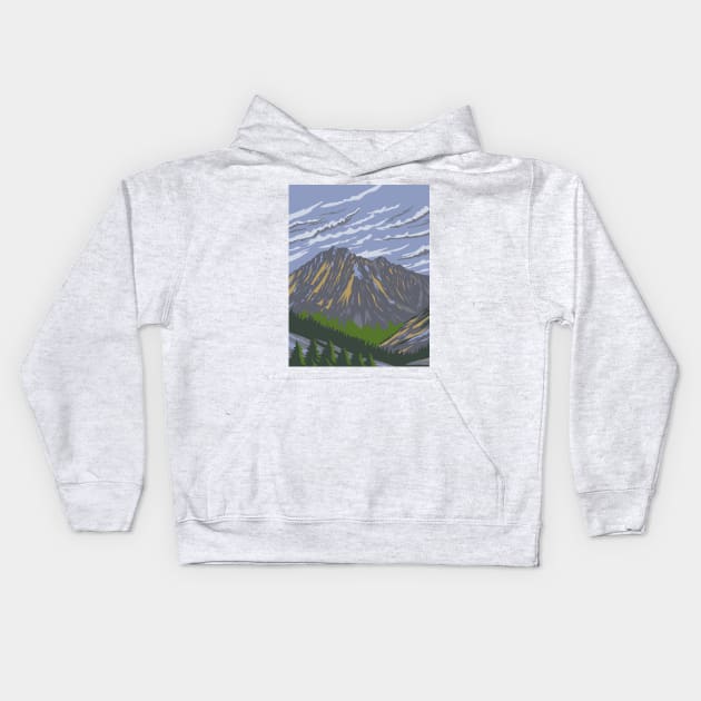 Mount Stuart in the Enchantments within Alpine Lakes Wilderness Area Washington State WPA Poster Art Kids Hoodie by retrovectors